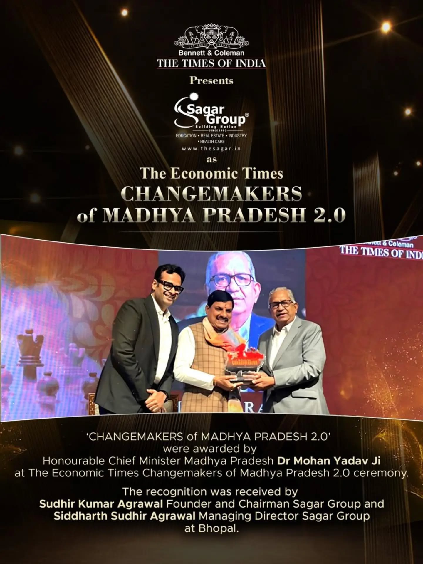 Sagar Group awarded at Economic Times Changemakers of Madhya Pradesh 2.0